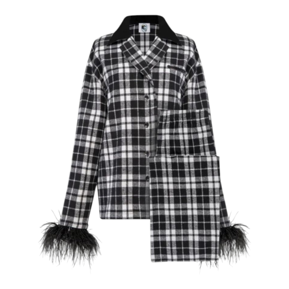 Sleeper Checked Cotton-Flannel Set With Detachable Feathers In Monochrome